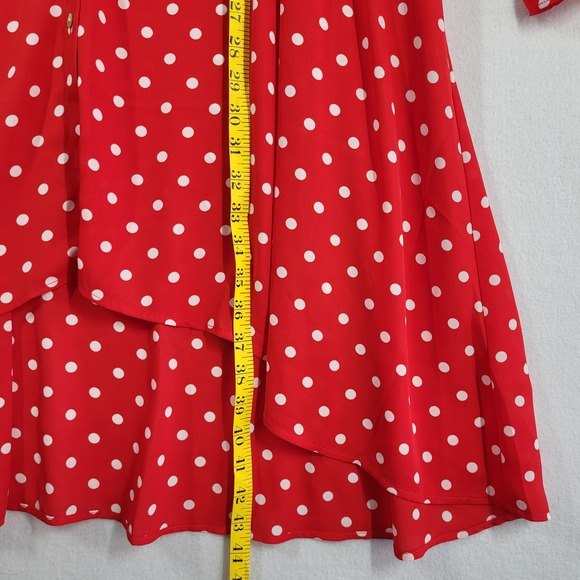 Susan Graver Red Polka Dot Hi Low Georgette Duster Button Front 3X NWOT Retro - Picture 12 of 16
